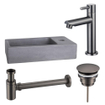 FugaFlow Eccelente Pietra ensemble de lavabo - 40x22x8cm - 1 trou de robinet - robinet de lavabo gunmetal - béton SW1469210