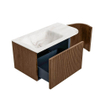 MONDIAZ KURVE-DLUX 85cm Meuble salle de bain avec module 25 D - couleur Walnut - 1 tiroir - 1 porte - vasque CLOUD gauche - 1 trou de robinet - couleur Frappe SW1137410