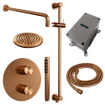BRAUER Copper Edition thermostatische Inbouw Regendouche - 3-weg - rond - set 87 - 20cm hoofddouche - gebogen muurarm - staaf handdouche - doucheslang - geïntegreerde glijstang - koper geborsteld PVD SW1159050