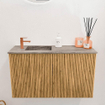 Mondiaz JOYA-DLUX 70cm toiletmeubel - kleur Oak - Wastafel FAYE positie Links 1 kraangat kleur Oza. SW1424080