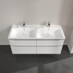 Villeroy & Boch Subway 3.0 meuble sous lavabo 130x55x45cm avec poignée en aluminium brillant 2 découpes pour siphon à gauche et à droite panneau de particules Pure White SW701673