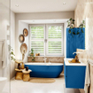 Mondiaz VICA ensemble de meuble de salle de bain - 150cm - meuble sous-vasque jeans - 2 tiroirs - lavabo moon gauche - 1 trou de robinet - couleur talc - miroir LED - version XL 60cm de haut SW1092162