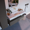 Mondiaz ALAN-DLUX Ensemble de meuble - 120cm - meuble Dark grey mat - 2 tiroirs - Lavabo Cloud Glace suspendu - vasque Centre - 0 trous de robinet SW805630