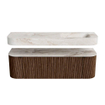 MONDIAZ THOR-DLUX 150cm badmeubel ronding links + rechts kleur Walnut met 1 lade en 2 deuren. Vrijhangende wastafel CLOUD Rechts 1 kraangat kleur Frappe. SW1464627