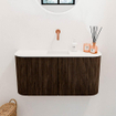 Mondiaz JOYA 83.2cm toiletmeubel - ronding links en rechts kleur Walnut - Wastafel FAYE positie Midden Zonder kraangat kleur Talc. SW1421289