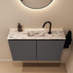 MONDIAZ TURE-DLUX Meuble toilette - 80cm - Dark Grey - EDEN - vasque Glace - position centrale - 1 trou de robinet SW1103230