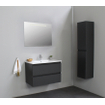 Basic Bella Meuble salle de bains avec lavabo céramique Blanc 80x55x46cm 1 trou de robinet avec miroir et éclairage Anthracite mat SW491781