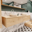 ENSEMBLE DE MEUBLE MONDIAZ LUSH - 180 cm - 2 tiroirs - lavabo BARCO - 2 lavabos - 2 trous de robinet - chêne blanchi SW409579