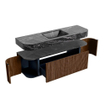MONDIAZ THOR-DLUX 150cm badmeubel ronding links + rechts kleur Walnut met 1 lade en 2 deuren. Vrijhangende wastafel CLOUD Midden 1 kraangat kleur Lava. SW1464647