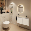 MONDIAZ TURE-DLUX Meuble toilette - 80cm - Talc - EDEN - vasque Ostra - position gauche - 1 trou de robinet SW1104670