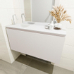 MONDIAZ OLAN Kit lave-mains - 100x30x40cm - 1 trou de robinet - 1 tiroir - lin mat - lavabo à gauche - Solid Surface Blanc SW473404