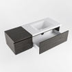 MONDIAZ BUKLA 120cm ensemble de meuble avec module 40 couleur Marron Foncé avec 2 tiroirs. Lavabo CLOUD à droite 1 trou de robinet couleur Talc. SW1382007