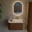 MONDIAZ KURVE-DLUX meuble de salle de bains 75cm arrondi gauche couleur noyer avec 1 tiroir et 1 porte. Lavabo GRUNNE droit 1 trou de robinet Meli. SW1432033