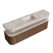 MONDIAZ THOR-DLUX 190cm badmeubel ronding links + rechts kleur Walnut met 2 lades en 2 deuren. Vrijhangende wastafel CLOUD Midden 1 kraangat kleur Nata. SW1466770