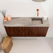 Mondiaz JOYA-DLUX 91.6cm meuble de toilette - arrondi gauche couleur Ruby - Vasque FAYE position Droite Sans trou de robinet couleur Oza SW1425543
