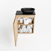Mondiaz Fowy meuble de toilette - 40x50x23cm - chêne blanchi mat - 1 trou de robinet - lavabo à droite - 1 porte - solid surface - plan Mélamine - lavabo : noir SW761435