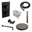BRAUER Stripe Thermostatische Inbouw Regendouche - 3-weg - rechthoekig - SET 14 - 25cm douchekop - gebogen muurarm - staaf handdouche - doucheslang - wandaansluitbocht - mat zwart SW1435142