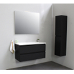 Basic Bella Meuble salle de bains avec lavabo acrylique Blanc avec miroir 100x55x46cm sans trous de robinet Noir mat SW491880