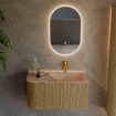 MONDIAZ KURVE-DLUX meuble de salle de bains 85cm arrondi gauche couleur Dusk avec 1 tiroir et 1 porte. Lavabo CLOUD droit 1 trou de robinet Arena. SW1431359
