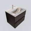 Mondiaz VICA Meuble Dark brown avec 2 tiroirs 60x50x45cm vasque lavabo Denia centre 1 trou de robinet SW410083