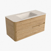 Mondiaz CIRO-DLUX Meuble de salle de bains - 100x45x50cm - Plan vasque solid surface Meli - 1 vasque centrale - 1 trou de robinetterie - 2 tiroirs - Chêne SW1531434