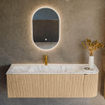 MONDIAZ KURVE-DLUX 145cm meuble de salle de bains avec module 25 R couleur chêne avec 1 tiroir et 1 porte. Vasque BIG LARGE gauche 1 trou de robinet couleur Glace. SW1137944