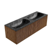 MONDIAZ KURVE-DLUX 140cm Meuble salle de bain - couleur Walnut - 2 tiroirs - vasque STOR SMALL double - 2 trous de robinet - couleur Lava SW1137310