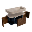 MONDIAZ THOR-DLUX 100cm meuble de salle de bains arrondi gauche + droite couleur Walnut avec 1 tiroir et 2 portes. Vasque suspendue CLOUD Droite sans trou de robinet couleur Saba. SW1467558