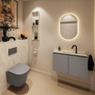 MONDIAZ TURE-DLUX Meuble toilette - 80cm - Smoke - EDEN - vasque Ostra - position centrale - 1 trou de robinet SW1105088