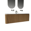 Royal Plaza Terra Edge Badkamermeubelset - 140x44.7x46cm - solid surface wastafel wit mat - 2 wasbakken - zonder kraangaten - 2 lades - sandwood (licht eiken) SW1471922