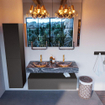 Mondiaz ALAN-DLUX Ensemble de meuble - 120cm - meuble Dark grey mat - 1 tiroir - Lavabo Cloud Lava suspendu - vasque gauche et droite - 2 trous de robinet SW808197