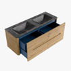 Mondiaz CIRO-DLUX Meuble de salle de bains - 130x45x50cm - plan-vasque solid surface Lava - 2 cuves Double - sans trous de robinetterie - 4 tiroirs - Chêne SW1531106