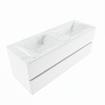 Mondiaz VICA-DLUX ensemble de meuble de salle de bain - 130cm - meuble sous-vasque talc - 2 tiroirs - lavabo encastré cloud double - 2 trous de robinet - version haute de 60cm - opalo SW1090191