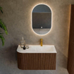 MONDIAZ KURVE-DLUX Meuble de salle de bains 85cm avec module 25 L couleur Walnut avec 1 tiroir et 1 porte. Lavabo CLOUD à droite 1 trou de robinet couleur Opalo. SW1137612