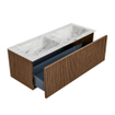 MONDIAZ KURVE-DLUX 120cm Meuble salle de bain - couleur Walnut - 1 tiroir - vasque LEAF double - 2 trous de robinet - couleur Glace SW1138054