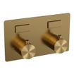 BRAUER Gold Edition thermostatische inbouw badkraan - drukknoppen SET 04 - uitloop - 3 standen handdouche - doucheslang - wandaansluitbocht - goud geborsteld PVD SW925649