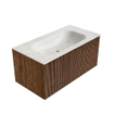 MONDIAZ KURVE-DLUX 90cm Meuble salle de bain - couleur Walnut - 1 tiroir - vasque BIG SMALL centre - 1 trou de robinet - couleur Ostra SW1137833