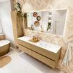 Mondiaz Vica ensemble de meuble de salle de bain - 170cm - meuble sous lavabo oro - 4 tiroirs - lavabo moon droite - sans trous de robinet - version haute de 60cm - talc SW1080989