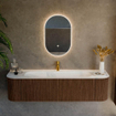 MONDIAZ KURVE 170cm Meuble salle de bain avec module 25 G et D - couleur Walnut - 1 tiroir - 2 portes - vasque BIG LARGE centre - 1 trou de robinet - Talc SW1138310