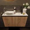 Mondiaz Fowy Meuble WC - 80x50x23cm - chêne blanchi mat - 1 trou de robinet - lavabo à gauche - 2 portes - solid surface - plan Mélamine - lavabo : blanc SW761430