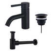 Fortifura Calvi Kit mitigeur lavabo - robinet bas - bonde non-obturable - siphon design bas - Noir mat SW891929