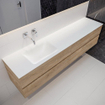 MONDIAZ VICA Ensemble de meuble salle de bain - 200cm - 4 tiroirs - lavabo Cloud gauche - 0 trous de robinet - solid surface chêne blanchi SW410427