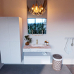 Mondiaz ALAN-DLUX Ensemble de meuble - 90cm - meuble Talc mat - 1 tiroir - Lavabo Cloud Glace suspendu - vasque Centre - 1 trou de robinet SW805015