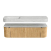 MONDIAZ THOR-DLUX 160cm badmeubel ronding links + rechts kleur Oak met 1 lade en 2 deuren. Vrijhangende wastafel CLOUD Links 1 kraangat kleur Opalo. SW1464986