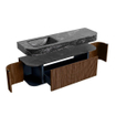 MONDIAZ THOR-DLUX 150cm badmeubel ronding links + rechts kleur Walnut met 1 lade en 2 deuren. Vrijhangende wastafel CLOUD Links 1 kraangat kleur Lava. SW1464635