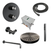 BRAUER Stripe Thermostatische Inbouw Regendouche - 3-weg - rond - SET 38 - 25cm douchekop - gebogen muurarm - staaf handdouche - doucheslang - wandaansluitbocht - gunmetal geborsteld PVD SW1435187