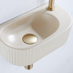 Fugaflow Efficiente Pietra Ensemble lavabo d'angle - 40x21.5x12cm - droit - rainuré - semi-circulaire - 1 trou de robinet - céramique - robinet de lavabo laiton brossé - bonde de vidage - siphon abaissé - beige SW1443523
