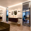 Mondiaz CIRO Ensemble de meuble de salle de bains - 130x45x50cm - Vasque solid surface Talc - 2 vasques double - 2 trous de robinet - 4 tiroirs - Noyer SW1533587