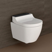 Geberit AquaClean Tuma Comfort Douchewc zwart glas decorplaat met zwarte wandbediening wit SW809482