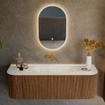 MONDIAZ KURVE-DLUX 140cm Meuble salle de bain avec module 25 G et D - couleur Walnut - 1 tiroir - 2 portes - vasque BIG SMALL centre - sans trou de robinet - couleur Ostra SW1137830